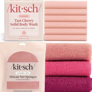 Kitsch Tart Cherry Body Wash with Pink and Red Sponges